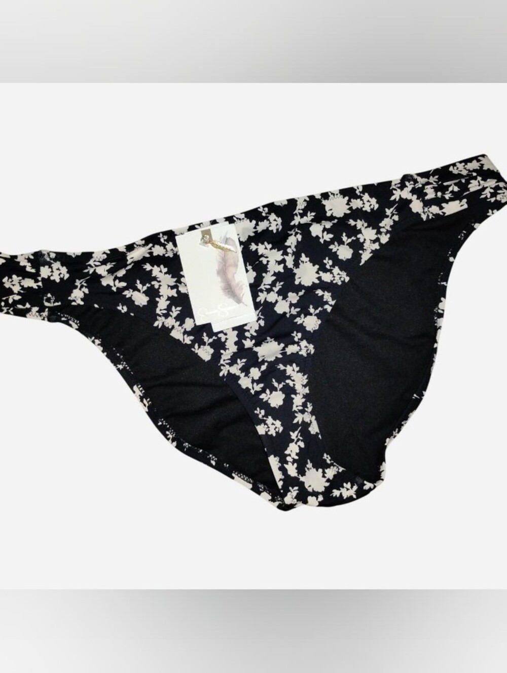 NWT Jessica Simpson Women's XL Floral Bikini Bottoms Black & White Stretch Swim
